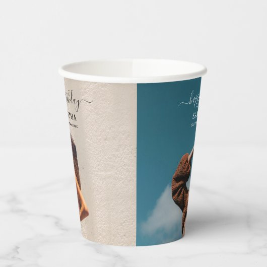 Gobelets En Papier Photo personnalisée 2 Photos Selfie fête d'anniver (Gauche)