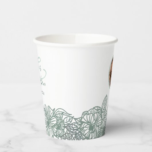 Gobelets En Papier Photo personnalisée Sage Vert Fleurs Nice Mariage (Gauche)