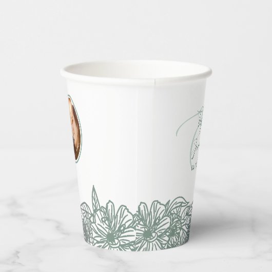 Gobelets En Papier Photo personnalisée Sage Vert Fleurs Nice Mariage (Droite)