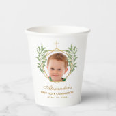 Gobelets En Papier Photo Première communion Verdure Botanique Géométr (Recto)