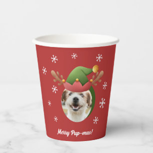 Gobelets En Papier Photos de Noël de chien avec Elf Reindeer Antler C