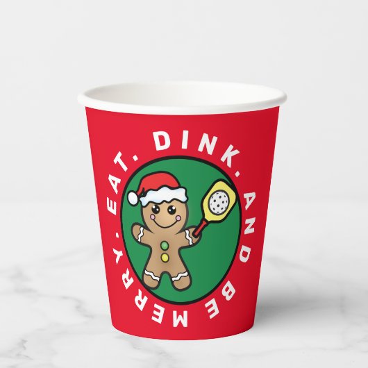 Gobelets En Papier Pickleball Gingbread garçon texte personnalisé Pap (Recto)