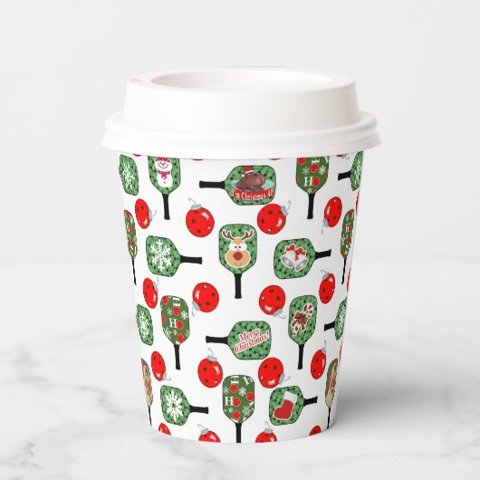 Gobelets En Papier Pickleball Joie Noël Party Red Green Paddles (Verso)