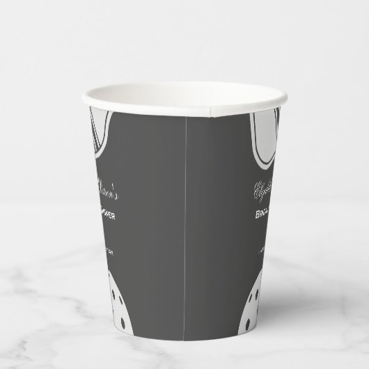 Gobelets En Papier Pickleball Love Fête des mariées Noir & Blanc (Droite)