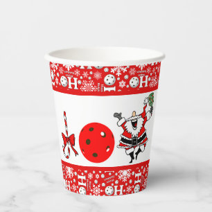 Gobelets En Papier Pickleball Noël Party Joie Père Noël Rouge et blan