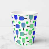 Gobelets En Papier Pickleball Party Blue Green Paddles et balles (Recto)