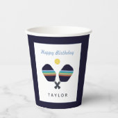 Gobelets En Papier Pickleball Party Sports Bleu foncé Paddles rayées (Recto)