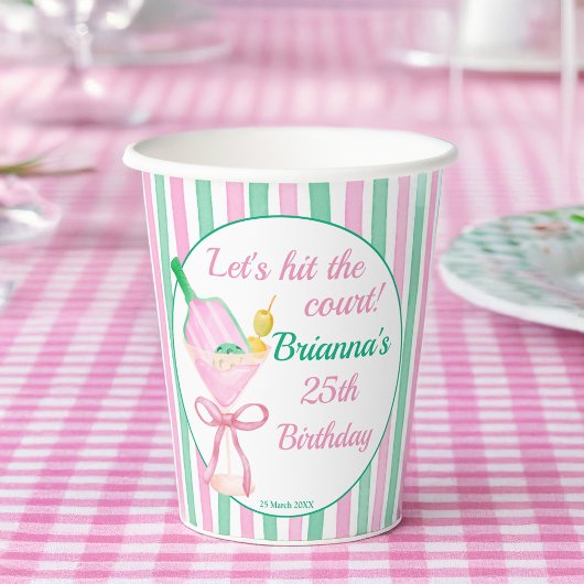 Gobelets En Papier Pickleball rose et vert fête d'anniversaire person