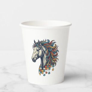 Gobelets En Papier Pièce de puzzle de cheval coloré T-Shirt gravure v