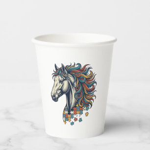 Gobelets En Papier Pièce de puzzle de cheval coloré T-Shirt gravure v