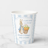 Gobelets En Papier Pierre lapin bleu poussiéreux rayures baby shower  (Verso)