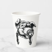 Gobelets En Papier Pig Head Farm Animal Drawing in Black White (Recto)