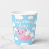 Gobelets En Papier Pig Volant mignon 1er anniversaire fêtes enfants (Recto)