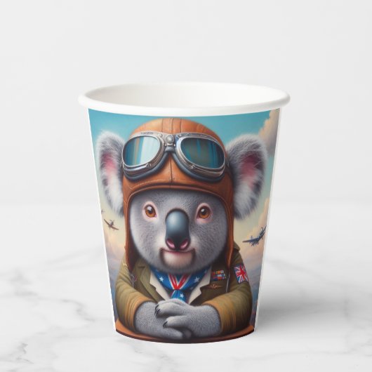 Gobelets En Papier Pilote d'avion Koala (Recto)