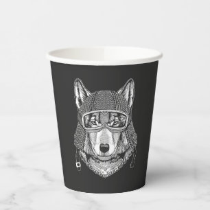 Gobelets En Papier Pilote de motocyclette Wolf Dog