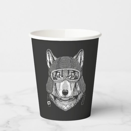 Gobelets En Papier Pilote de motocyclette Wolf Dog (Gauche)