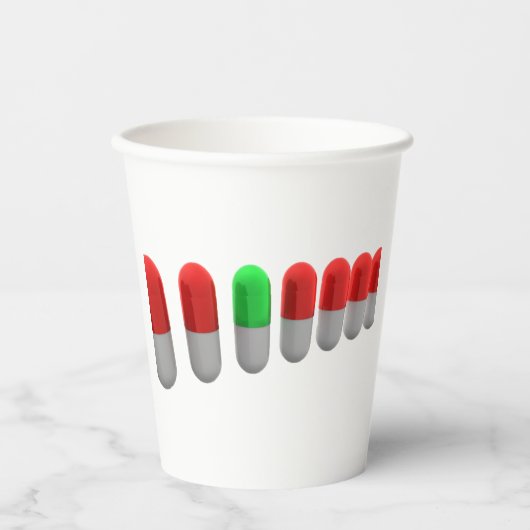 Gobelets En Papier Pilule verte unique parmi les capsules rouges (Recto)