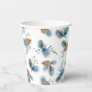 Gobelets En Papier Pin d'hiver et Evergreens