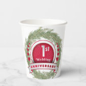 Gobelets En Papier Pine Aigle Wreath Rouge 1er anniversaire Mariage (Verso)