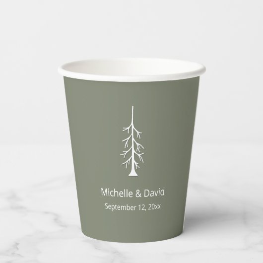 Gobelets En Papier Pine Rustique Sage Green Mariage Réception (Verso)