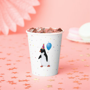 Gobelets En Papier Pingouin Avec Ballotte Bleue Anniversaire
