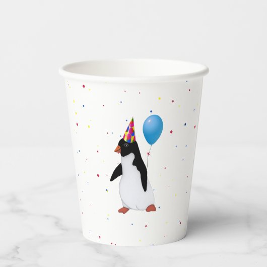 Gobelets En Papier Pingouin Avec Ballotte Bleue Anniversaire (Verso)