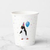 Gobelets En Papier Pingouin Avec Ballotte Bleue Anniversaire (Recto)