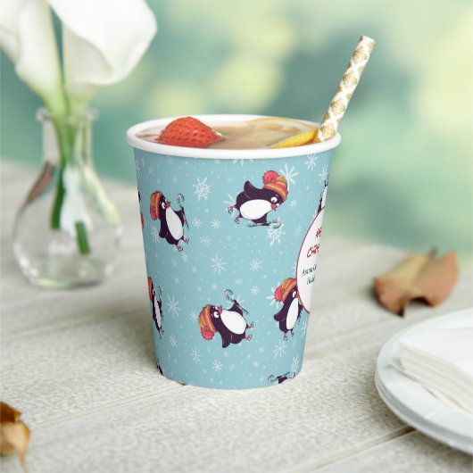 Gobelets En Papier Pingouin bleu Snowflake Noël Motif (Insitu)