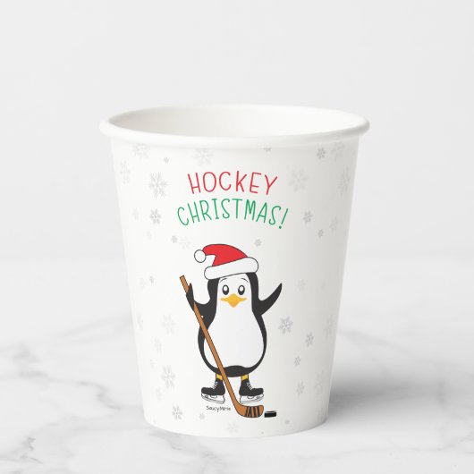 Gobelets En Papier Pingouin de Noël de hockey (Recto)