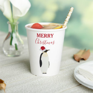 Gobelets En Papier Pingouin de Noël drôle animal avec chapeau de Père