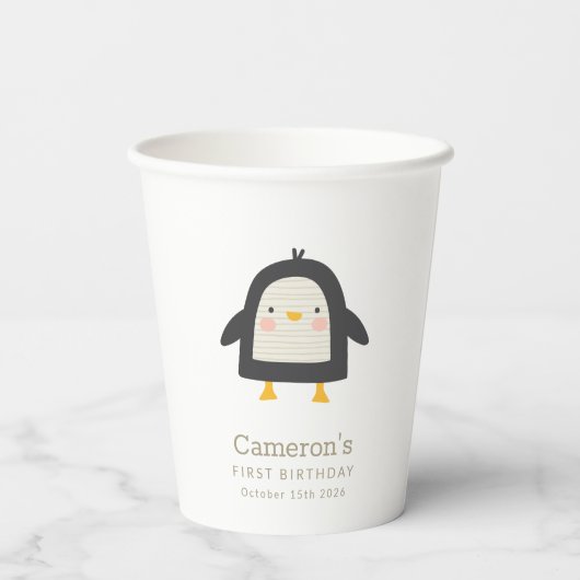 Gobelets En Papier Pingouin d'hiver Simple 1er anniversaire (Verso)
