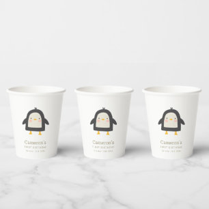 Gobelets En Papier Pingouin d'hiver Simple 1er anniversaire