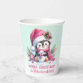 Gobelets En Papier Pingouin rose et menthe vert mignonne Joyeux Noël (Verso)
