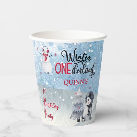 Gobelets En Papier Pingouin | Snowman Winter ONEderland 1er anniversa (Recto)