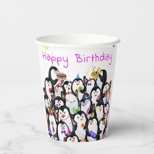 Gobelets En Papier Pingouins Coupes papier fête d'anniversaire - Text (Verso)