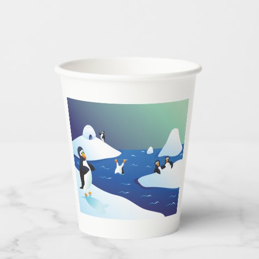 Gobelets En Papier Pingouins Et Glace (Recto)