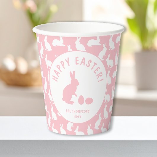 Gobelets En Papier Pink And White Bunny Rabbit Pattern Happy Easter