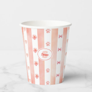 Gobelets En Papier Pink and White Stripe - Coeurs, Rose, Empreinte de