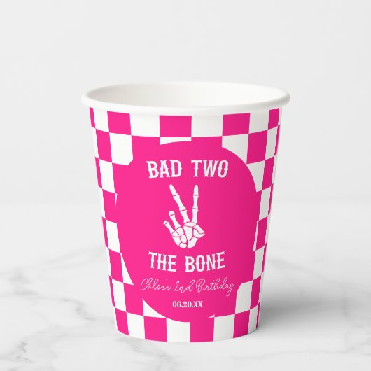 Gobelets En Papier Pink Bad Two The Bone Skeleton 2e fête d'anniversa (Verso)