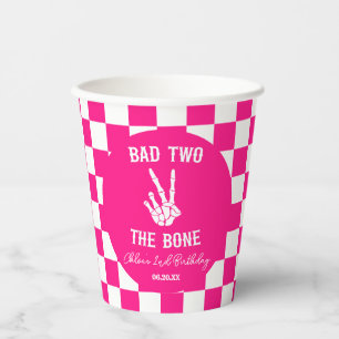 Gobelets En Papier Pink Bad Two The Bone Skeleton 2e fête d'anniversa