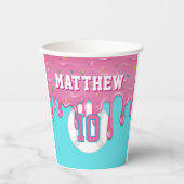Gobelets En Papier Pink Baseball Drip Birthday (Recto)