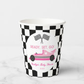 Gobelets En Papier Pink Black Race Car Ready Set Go Baby shower (Verso)