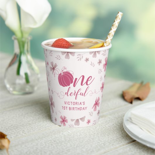 GOBELETS EN PAPIER PINK BOW & ARCH FALL PUMPKIN FLOWERS BIRTHDAY (Insitu)