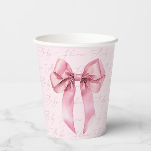 Gobelets En Papier Pink Bow C'est un Baby shower fille (Verso)