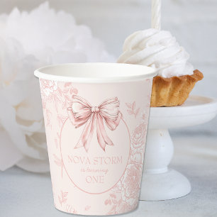 Gobelets En Papier Pink Bow fête d'anniversaire Whimsy Toile personna