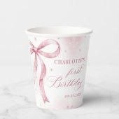 Gobelets En Papier Pink Bow Girl 1er anniversaire (Recto)