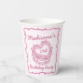 Gobelets En Papier Pink Bow Retro Coquette gâteau Coquette Anniversai (Verso)
