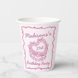 Gobelets En Papier Pink Bow Retro Coquette gâteau Coquette Anniversai