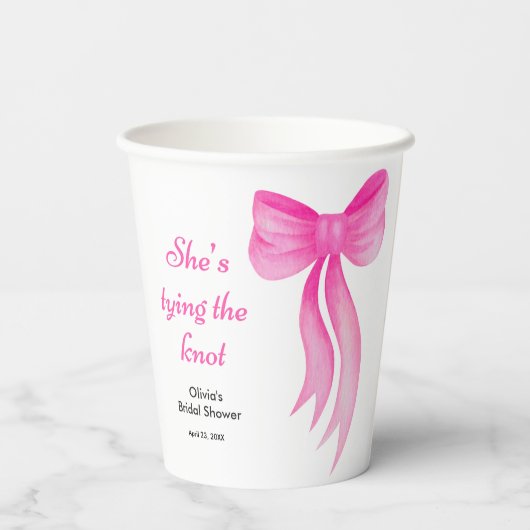 Gobelets En Papier Pink Bow She's Tying the Knot Bridal Shower (Verso)