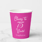 Gobelets En Papier Pink Cheers à 75 ans 75e anniversaire (Recto)
